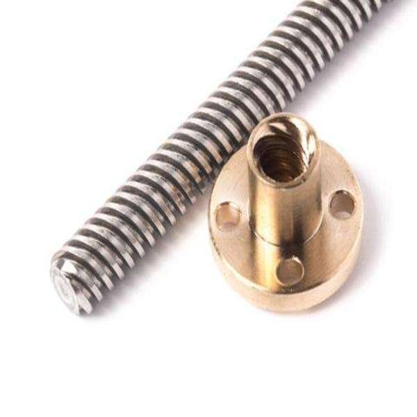 350mm Trapezoidal 4 Start Lead Screw 8mm Thread 2mm Pitch Lead Screw with Copper Nut