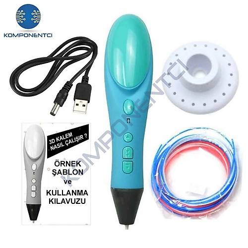 3D Kalem 3D Pen Yazıcı - 3 Farklı Renk PLA Filament Hediyeli