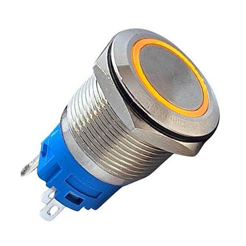 E48 19mm Metal Buton Kalıcılı 12-24V Turuncu Led 1No/1NC