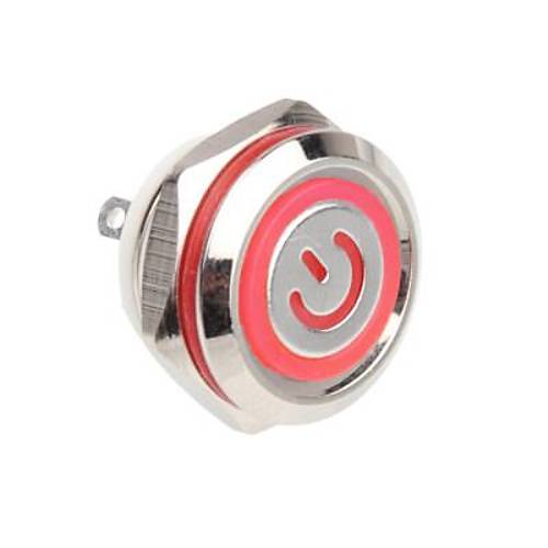 WD12C1-Pin-P1-EC 12mm Düz Yaylı Işıklı Metal Buton - Kırmızı