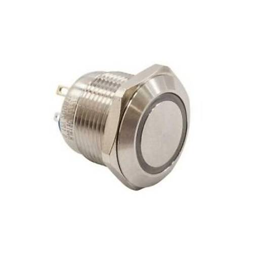 HJS19C 19mm Düz Yaylı Işıklı Metal Buton - Yeşil