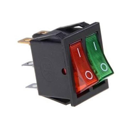 KCD4 İkili Işıklı ON-OFF Switch Kırmızı Yeşil 6 Pin