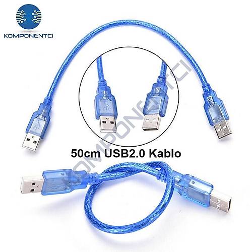 USB Erkek - Erkek Şarj ve Data Kablosu Mavi 50cm