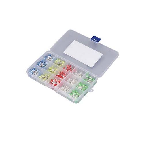 500 Adet 3mm LED Seti (Beyaz, Kırmızı, Mavi, Yeşil, Sarı) Plastik Kutu İçinde