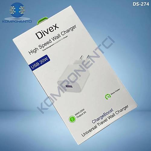 Divex 3A 20W USB Şarj Adaptörü 20W USB Başlık DS-274