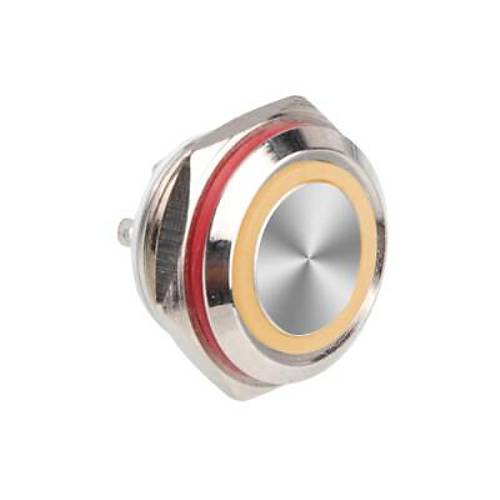 WD16C1-Pin-P1-E 16mm Düz Yaylı Işıklı Metal Buton - Sarı