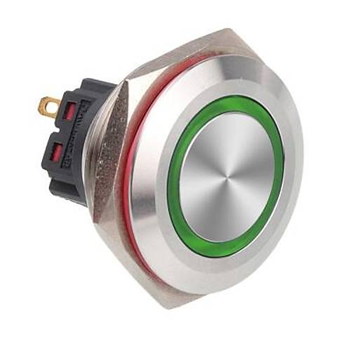 WD30B-P1-E 30mm Düz Yaylı Işıklı Metal Buton - Yeşil