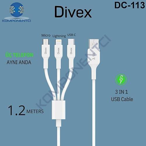 Divex 3.1A 3'ü Bir Arada Hızlı Şarj Data Kablosu DC-113