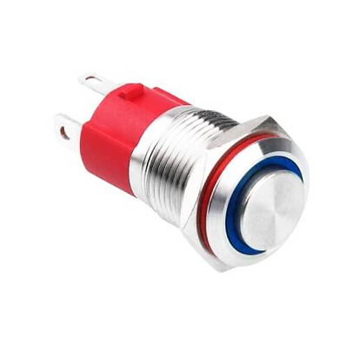 WD16D-G1-E 16mm Çıkık Yaylı Işıklı Metal Buton - Mavi