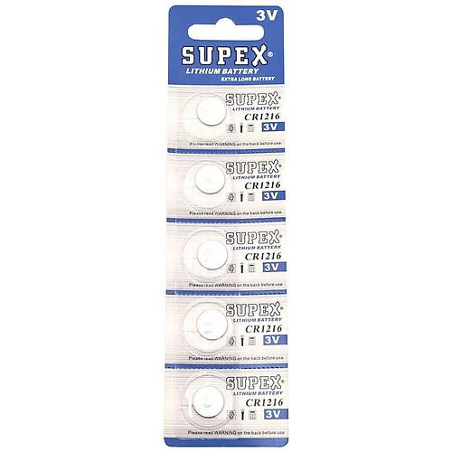 Supex CR1216 3V Lityum Düğme Pil - 5'li Kart