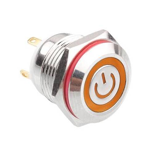 WD16H-P1-EC 16mm Düz Yaylı Işıklı Power Metal Buton - Sarı
