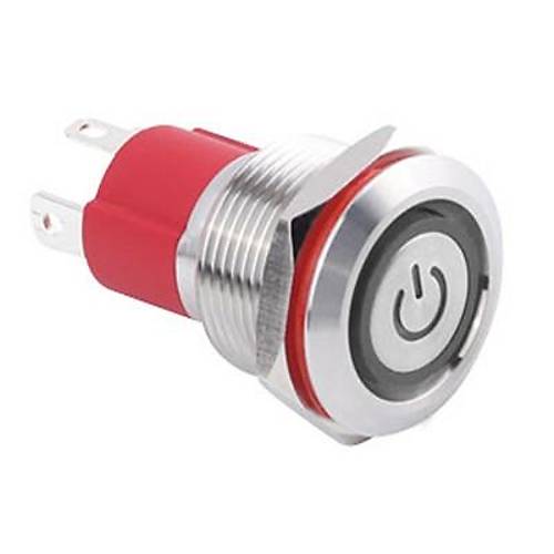 WD19D-P1-EC 19mm Düz Yaylı Işıklı Power Metal Buton - Beyaz