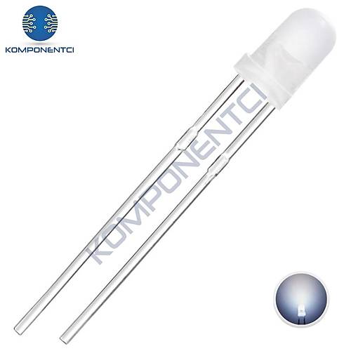 3mm Led Beyaz Diyot Diffused 1 Adet
