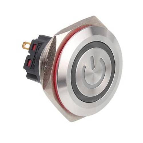 WD28B-P1Z-EC 28mm Düz Anahtarlı Işıklı Power Metal Buton - Beyaz