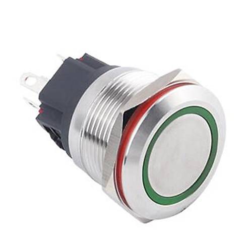 WD22B-P1-E 22mm Düz Yaylı Işıklı Metal Buton - Yeşil