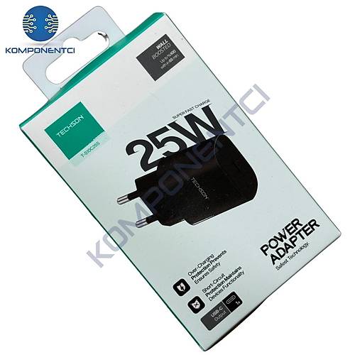 TECHSON 25W Type-C Adaptör şarj Başlığı Siyah S10C25S