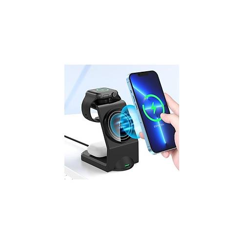 AW23 3-in-1 15W 3A USB-C Girişli Işıklı Kablosuz Şarj Standı