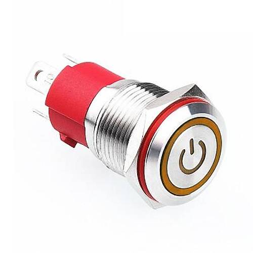WD16D-P1-EC 16mm Düz Yaylı Işıklı Power Metal Buton - Sarı