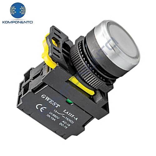 Gwest A5-31D 22mm Beyaz Led Işıklı Yaylı Start Buton 220V 1NO