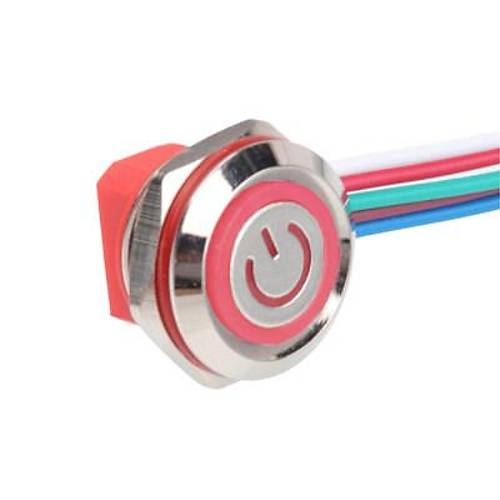 WD12C1-Wired-P1-EC 12mm Düz Yaylı Kırmızı Işıklı Metal Buton - Kablolu