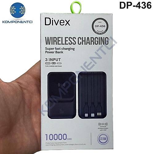 Divex 10000 mAh 22.5w Hızlı Şarjlı 15W Hızlı Wireless Powerbank DP-436