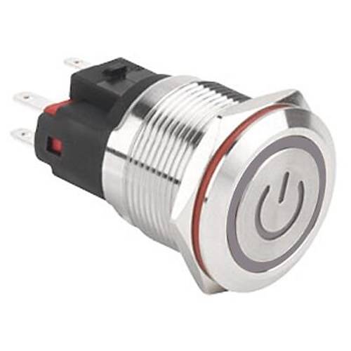 WD22E-P1-EC 22mm Düz Yaylı Işıklı Power Metal Buton - Beyaz