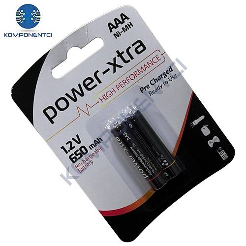 Power-Xtra AAA 650mAh 1.2V Ni-Mh Şarj Edilebilir Pil - 2'li Blister