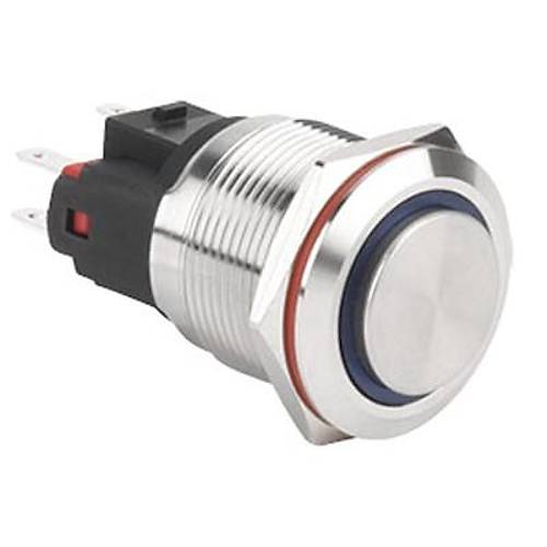 WD22E-G1-E 22mm Çıkık Yaylı Işıklı Metal Buton - Mavi