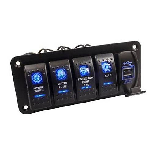 4'lü ON-OFF Işıklı Anahtar Switch Panel 2x 5V 3.1A USB