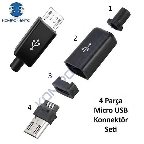 IC-266A-5 Erkek Micro USB Konnektör Seti Şarj Kablo Soketi
