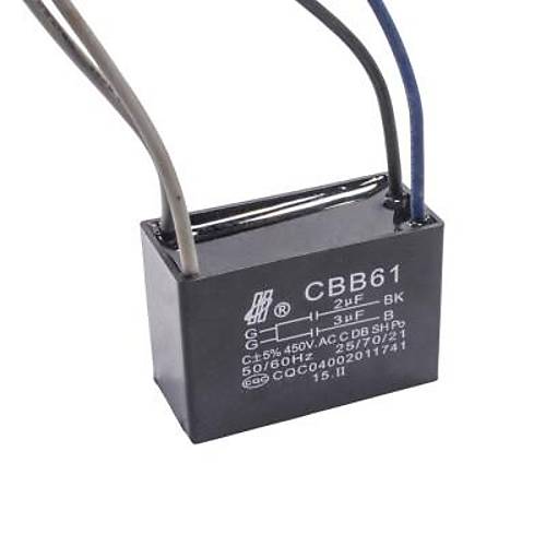 CBB61 2uF/3uF 450V Kablolu Kutulu Daimi Kondansatör
