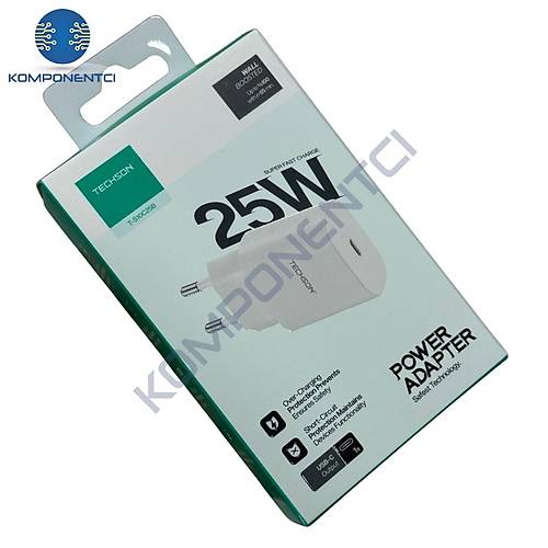TECHSON 25W Type-C Adaptör Şarj Başlığı Beyaz S10C25B