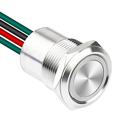 WD19D1-P2Z-E 19mm Düz Anahtarlı Işıklı Kablolu Metal Buton - Beyaz