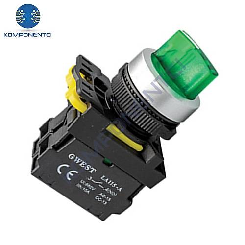Gwest A5-10XD-24 22mm 0-1 Yeşil Led Işıklı Kalıcı Mandal Buton 24V 1NO