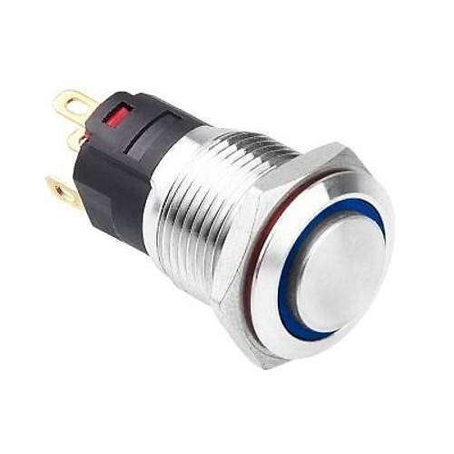 WD16A-G1-E 16mm Çıkık Yaylı Işıklı Metal Buton - Mavi