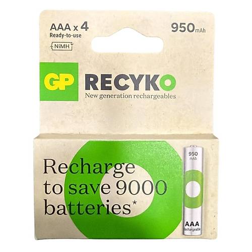 GP ReCyko 950 mAh AAA Şarj Edilebilir İnce Kalem Pil 4'lü Paket