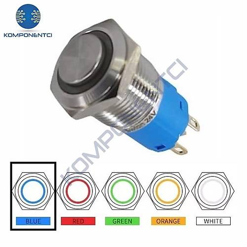 D21 16mm Metal Mavi halka Ledli Kalıcı Buton 24V