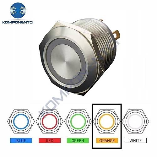 D38 16mm Metal Turuncu Halka Ledli Yaylı Buton 12V