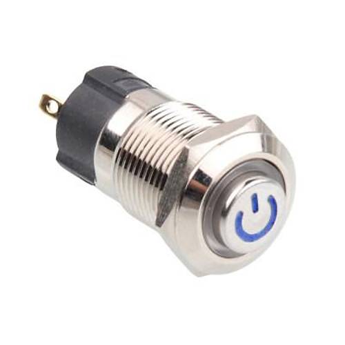 WD12A-G1-C 12mm Çıkık Yaylı Işıklı Power Metal Buton - Mavi