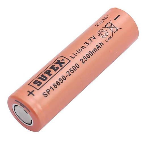 Supex 18650 3.7V 2500mAh Li-ion Şarjlı Pil (Başsız)
