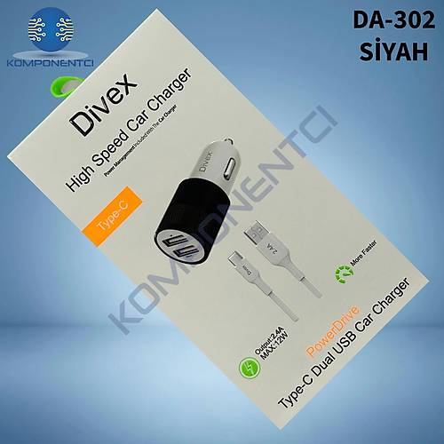 Divex 2.4 Amper 12W Dual Araç Şarj Cihazı Siyah DA-302