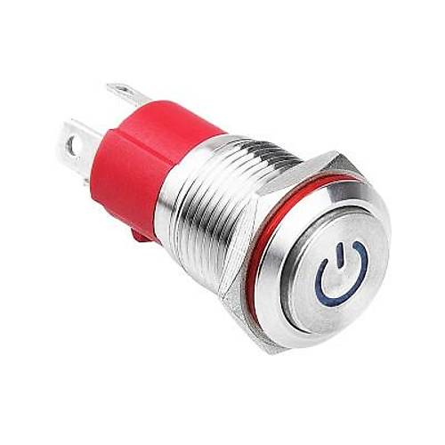 WD16D-G1-C 16mm Çıkık Yaylı Işıklı Power Metal Buton - Mavi