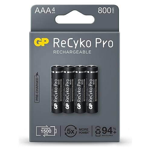 GP Recyko 850 Serisi Pro Siyah AAA Şarjlı Pil 4'lü