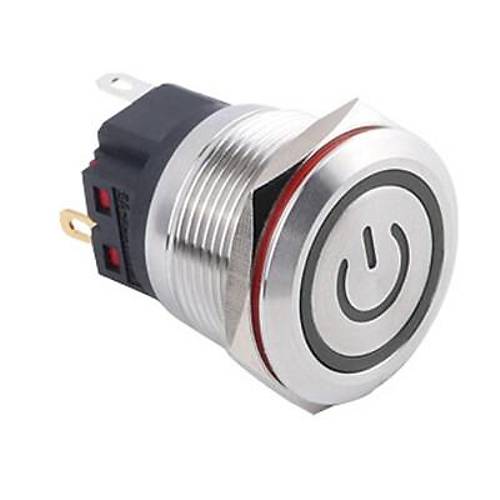 WD22B-P1Z-EC 22mm Düz Anahtarlı Işıklı Power Metal Buton - Beyaz