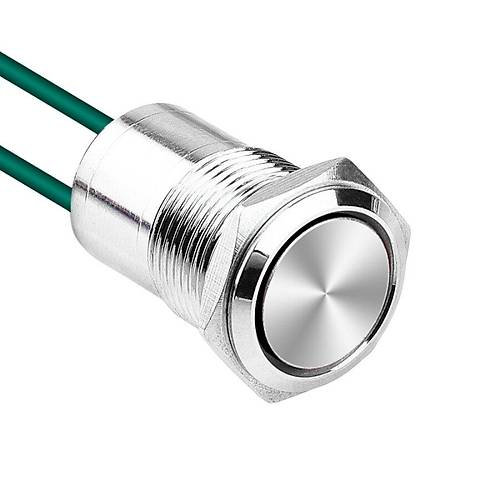 WD16D1-P2 16mm Düz Yaylı Kablolu Metal Buton