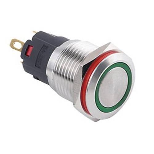 WD16A-P1-E 16mm Düz Yaylı Işıklı Metal Buton - Yeşil