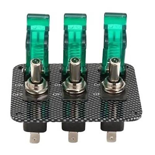 3'lü ON-OFF Toggle Switch Panel - Yeşil