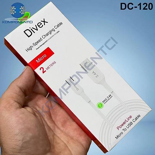 Divex 2.4A Micro USB Hızlı Şarj Data Kablosu 2 Metre DC-120