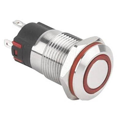 WD12A-P1-E 12mm Düz Yaylı Işıklı Metal Buton - Kırmızı