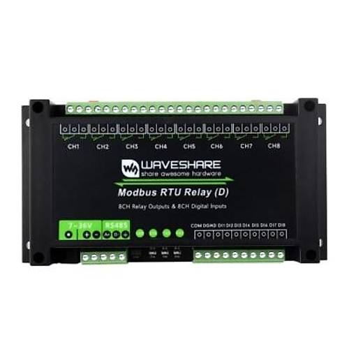 Endüstriyel 8 Kanallı Modbus RTU Röle Modülü (D) - Dijital Giriş ve RS485 Arayüzü